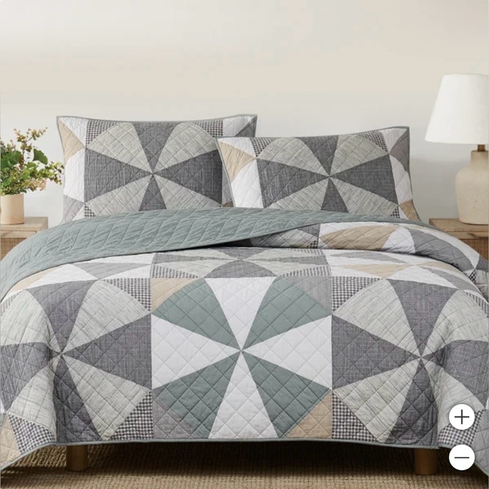 Origami Pieced Modern Patchwork  100% Cotton 3-piece Quilt Set